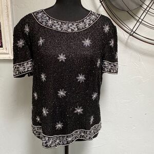 Cote d’ Azur Black Sequined Cocktail Top Size XL Formal wear